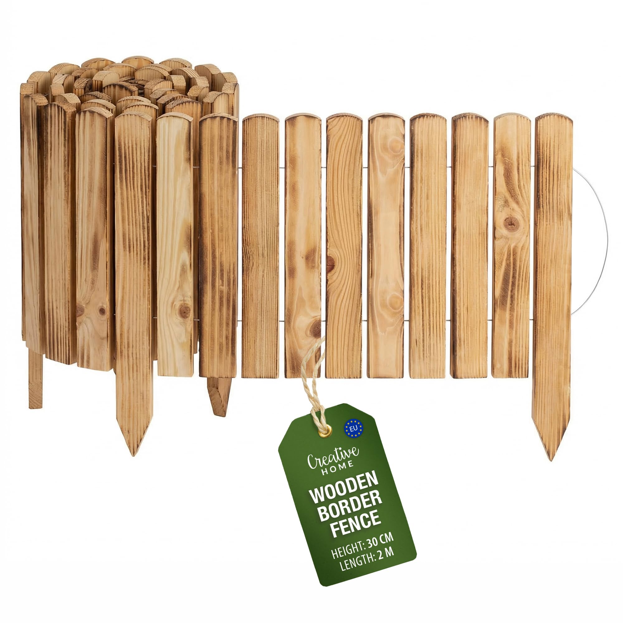 Creative Home Log Wooden Fixed Border Fence, 30cm High, Flamed