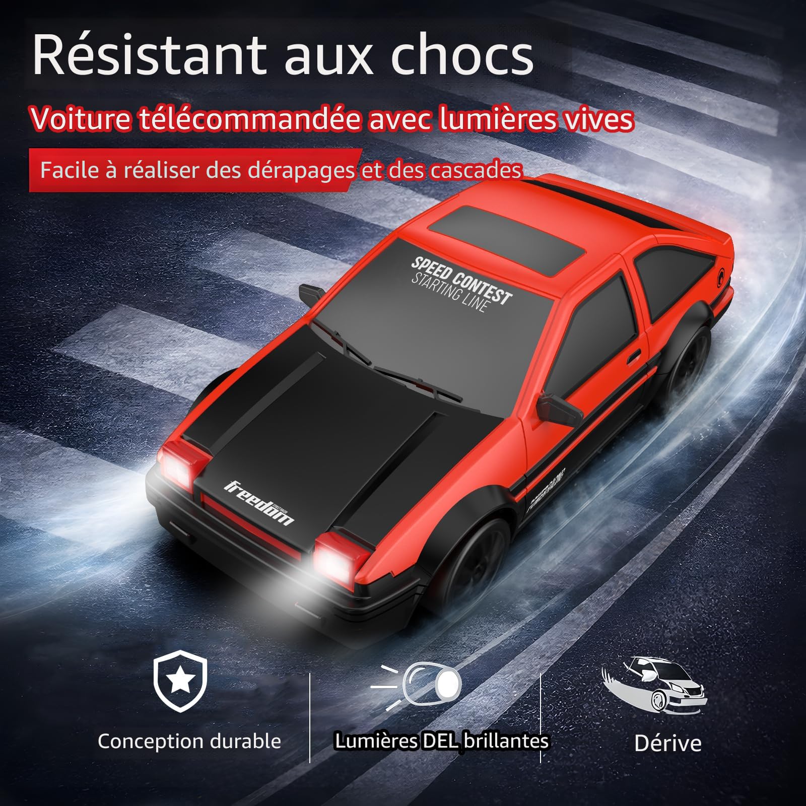 BORSTOYPRO Voiture télécommandée 1:24 4WD Drift GT-RX7 Voiture haute vitesse avec accélérateur proportionnel complet Jouet pour garçons