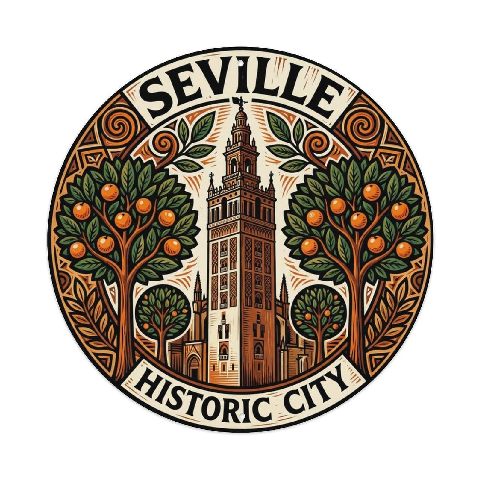 Metal Tin Sign Seville Spain Vintage Travel