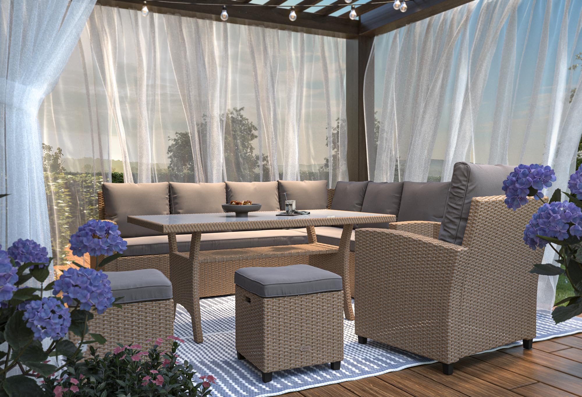 di volio Polyrattan Sitzgruppe Lounge Rossano – Gartenmöbel-Set für bis zu 9 Personen in Zwei Farbvarianten (beige)