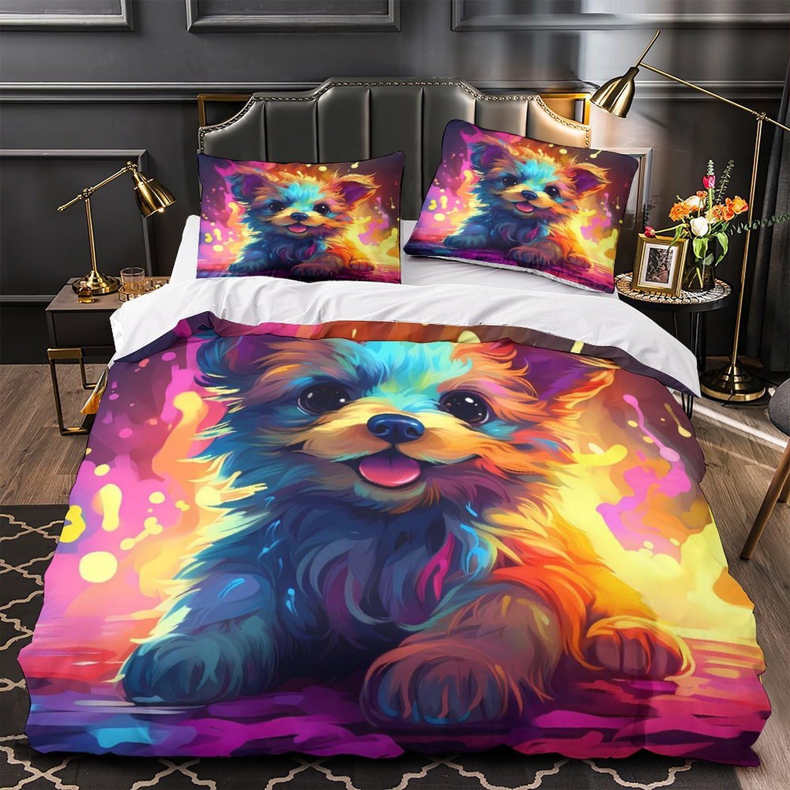 Housse de couette chiot mignon 3D hypoallergique et ultra douce pour fille et garçon