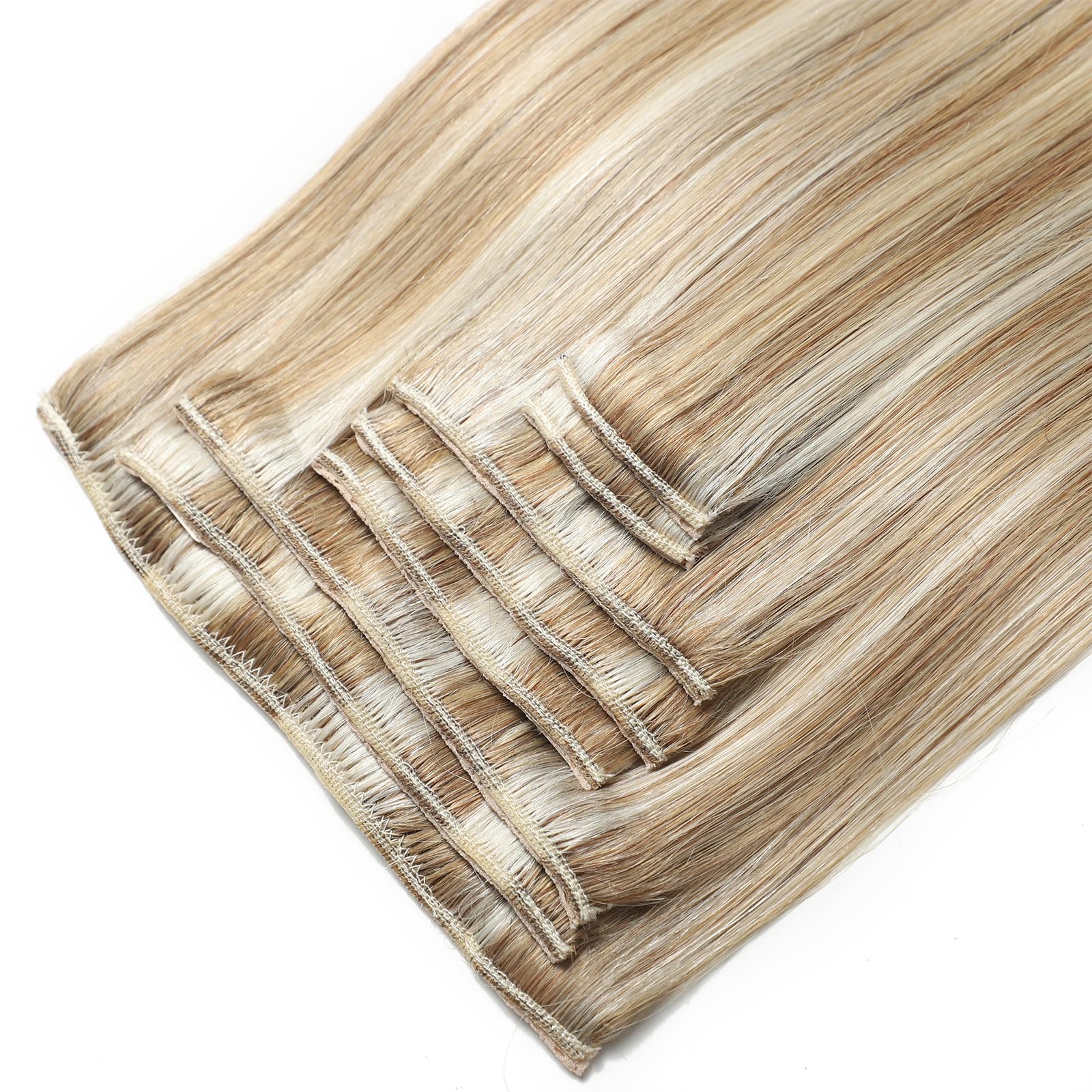 Dopinki do przedłużania włosów z klipsami, prawdziwe włosy, jasny blond, 100% ludzkie włosy Remy, gładkie, P8/60/# 35 cm