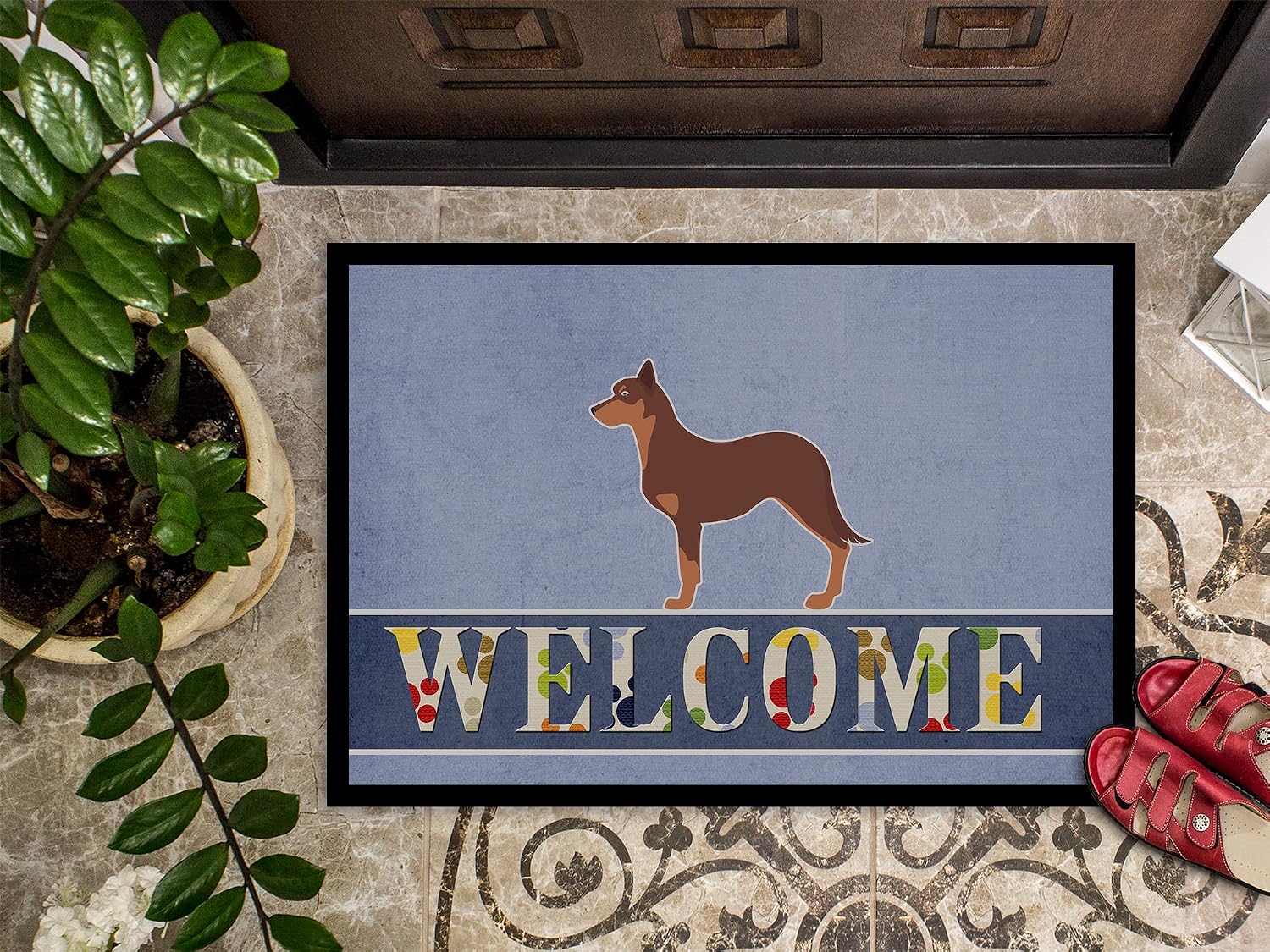 Caroline's Treasures BB5533MAT Australian Kelpie Dog Welcome Doormat 18x27 Front Door Mat Indoor Outdoor Rugs for Entryway, Non Slip Washable Low Pile, 18H X 27W