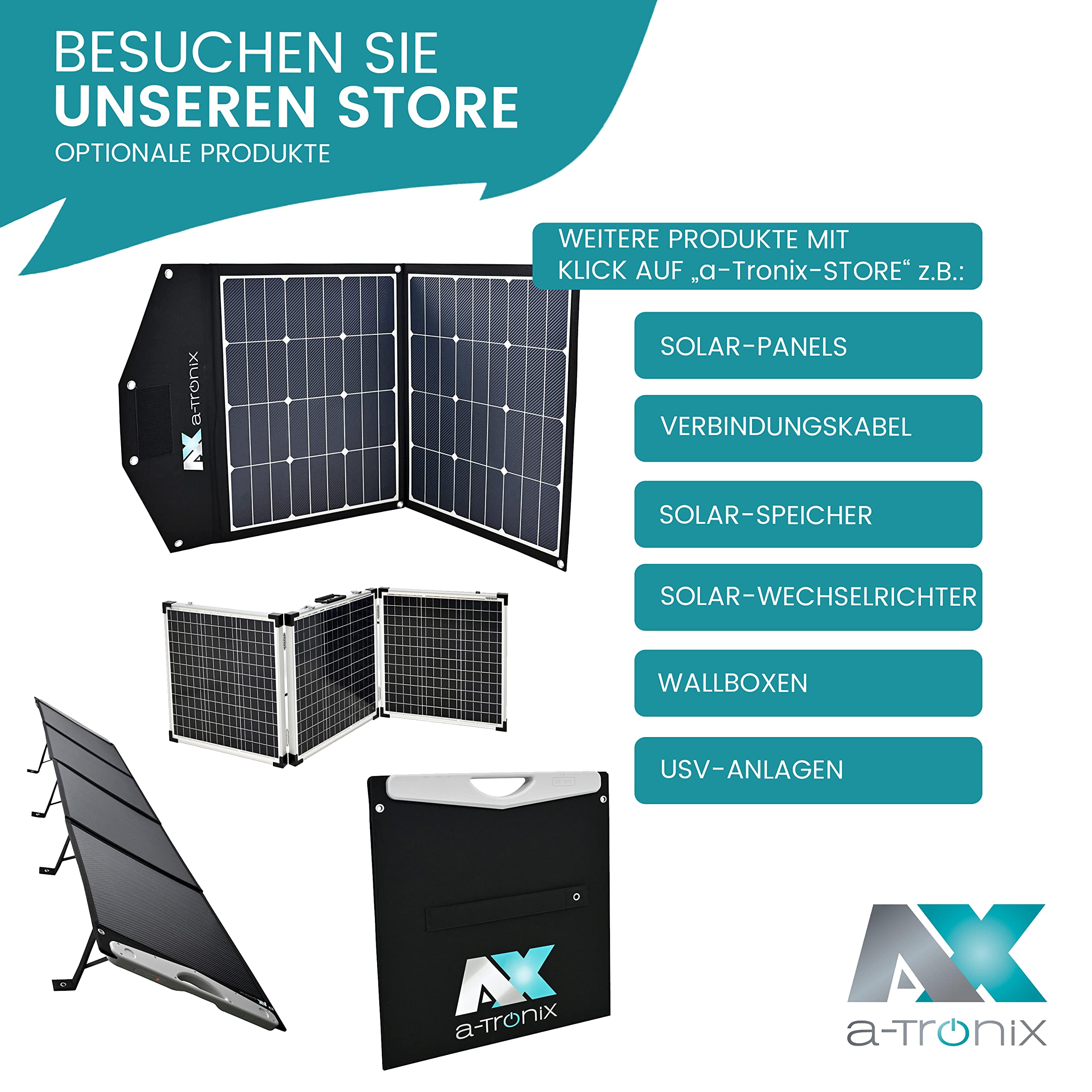 a-TroniX PPS Solar 0% MwSt §12 III UstG Bag Vario 100W, faltbares Solarpanel, USB Anschluss, Outdoor-Einsatz, Photovoltaik