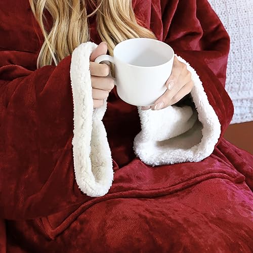 Miniatura 5 de Catalonia Manta Sherpa con mangas y brazos, súper suave, cálida, cómoda, grande, de forro polar, con mangas de felpa, manta para televisión, para