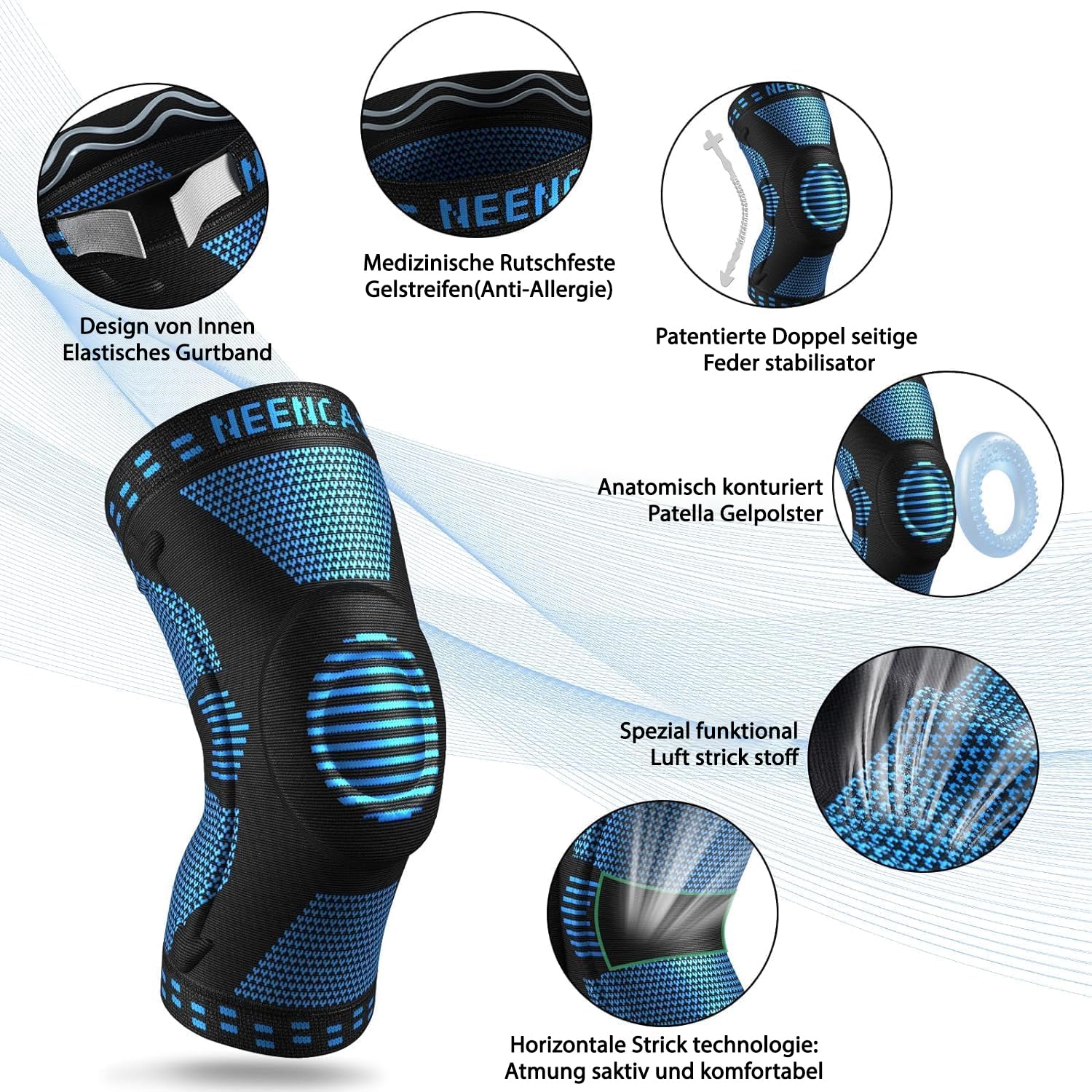 NEENCA Kniestütze, Komprimierte Kniebandage mit Patella Gel Pads & Feder Seitenstabilisatoren, Medizinischer Knieschützer für Laufen, Meniskusriss, Arthritis, Gelenkschmerzlinderung, ACL, Erholung