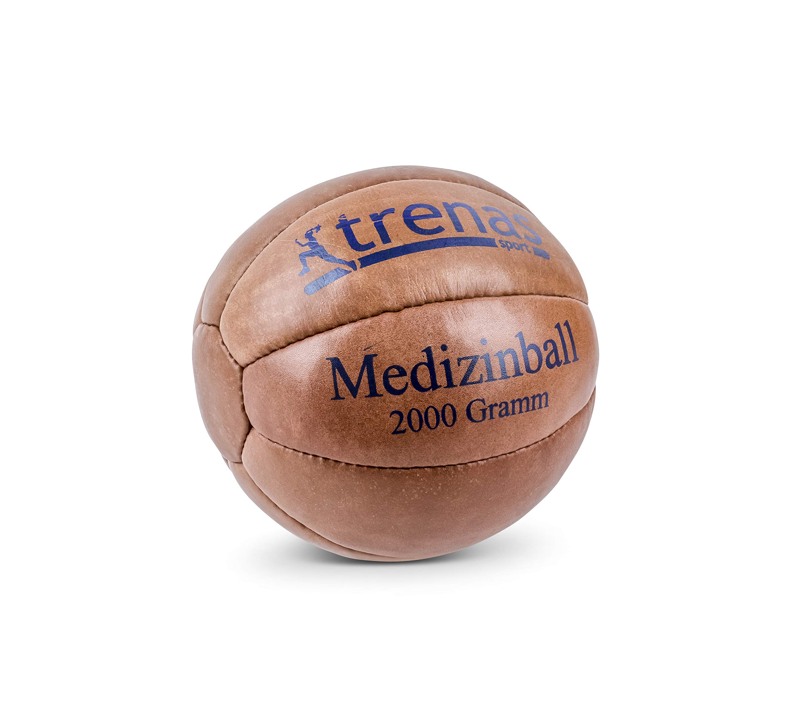trenas - Medizinball aus Leder, Klassischer Turnhallen-Gewichtsball mit feuchtigkeitsresistenter Granulatfüllung, Robust & Gelenkschonend – Für Schulsport, Crossfit & Physiotherapie 2 Kg