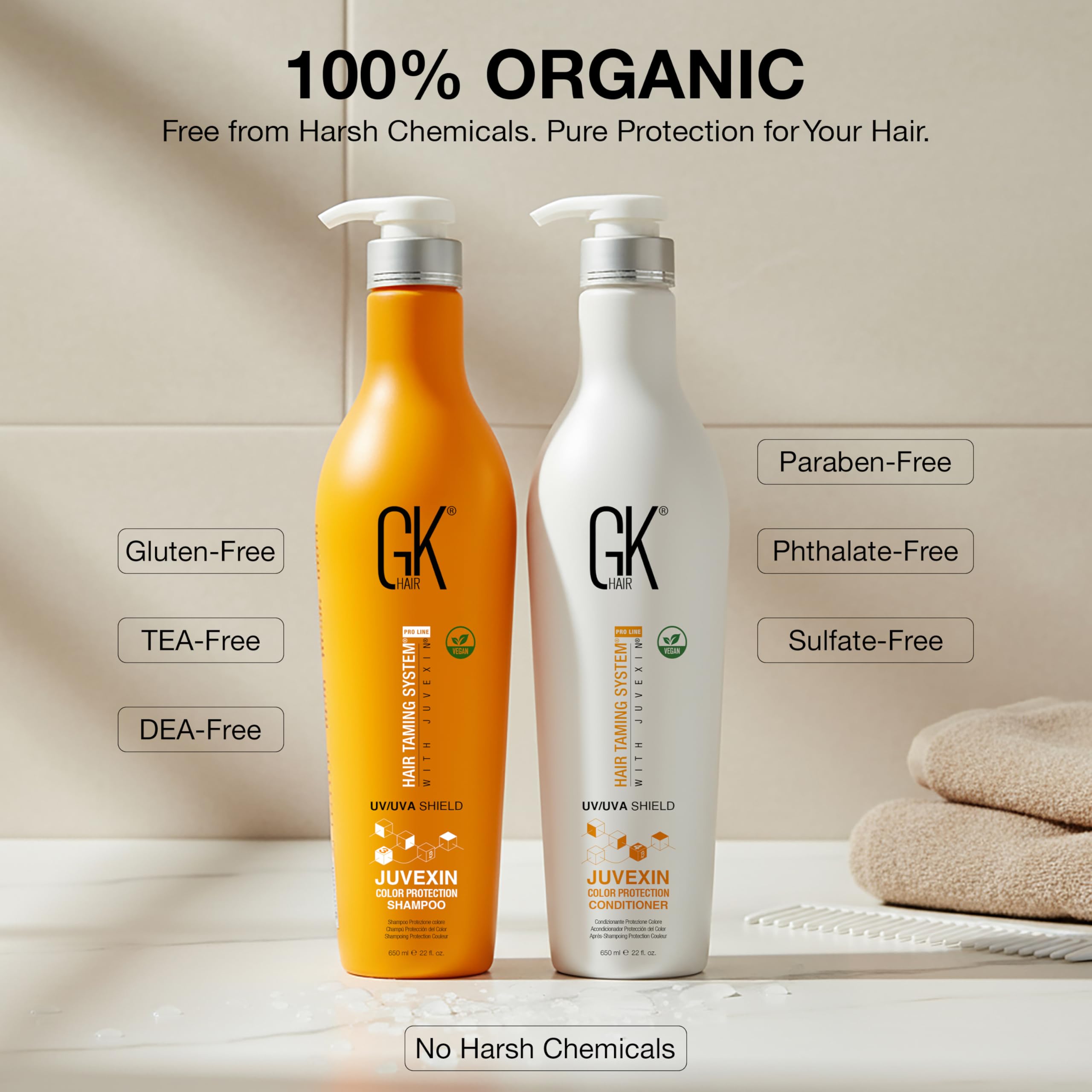 GK Hair Shield Set Shampoo e Balsamo 2×650 ml – Protezione UV, con Aloe Vera e Oli Naturali, per Capelli Secchi e con Doppie Punte