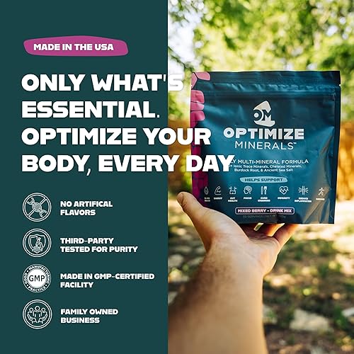 Miniatura 6 de Optimize Minerals Fórmula multimineral diaria  Más de 70 minerales icónicos  Minerales quelados  Raíz de bardana  Sal marina antigua  30 porciones