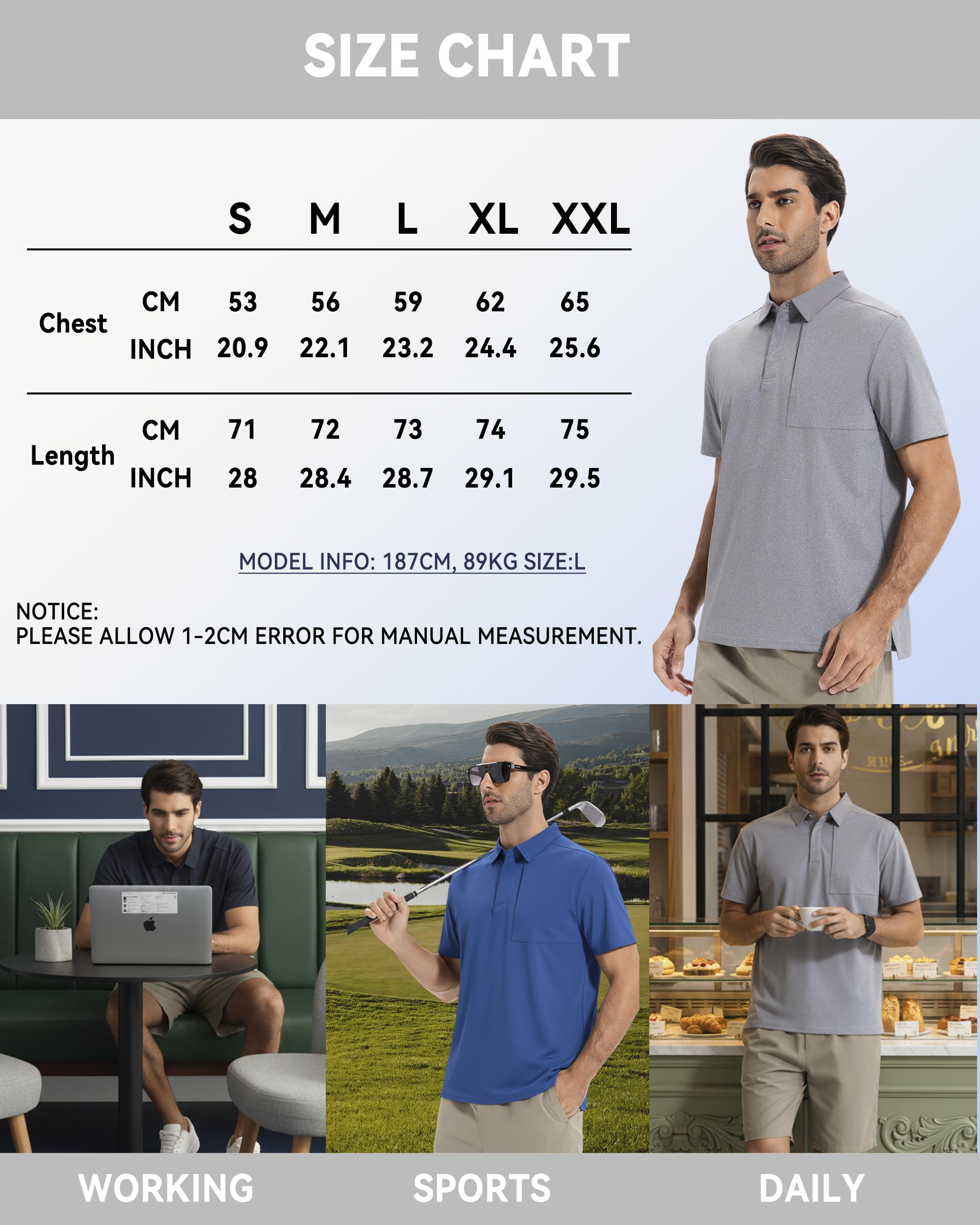 AMZSPORT Polos Manga Corta Hombre con Bolsillo Secado Rápido Transpirable Camisas Trabajo Hombre Verano Deporte Camiseta