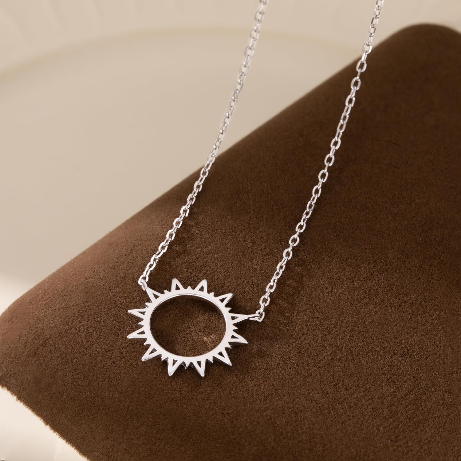 Reffeer Solid 925 Sterling Silver Sun Pendant Necklace for Women Teen Girls Sun Choker Necklace