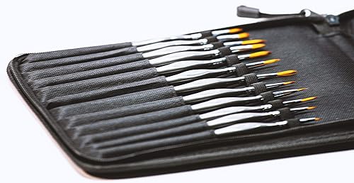 Miniatures - Juego de 12 pinceles de pintura con estuche incluido y mini paleta. Pinceles profesionales para detalles finos, kit de pintura para