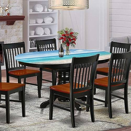 Miniatura 9 de Oval Fitted Tablecloth, Ocean Decor Elasticized Polyester Table Cover,Sunrise over The Sea in Morning Print Fitted Table Cloth, Fits Oval Tables up