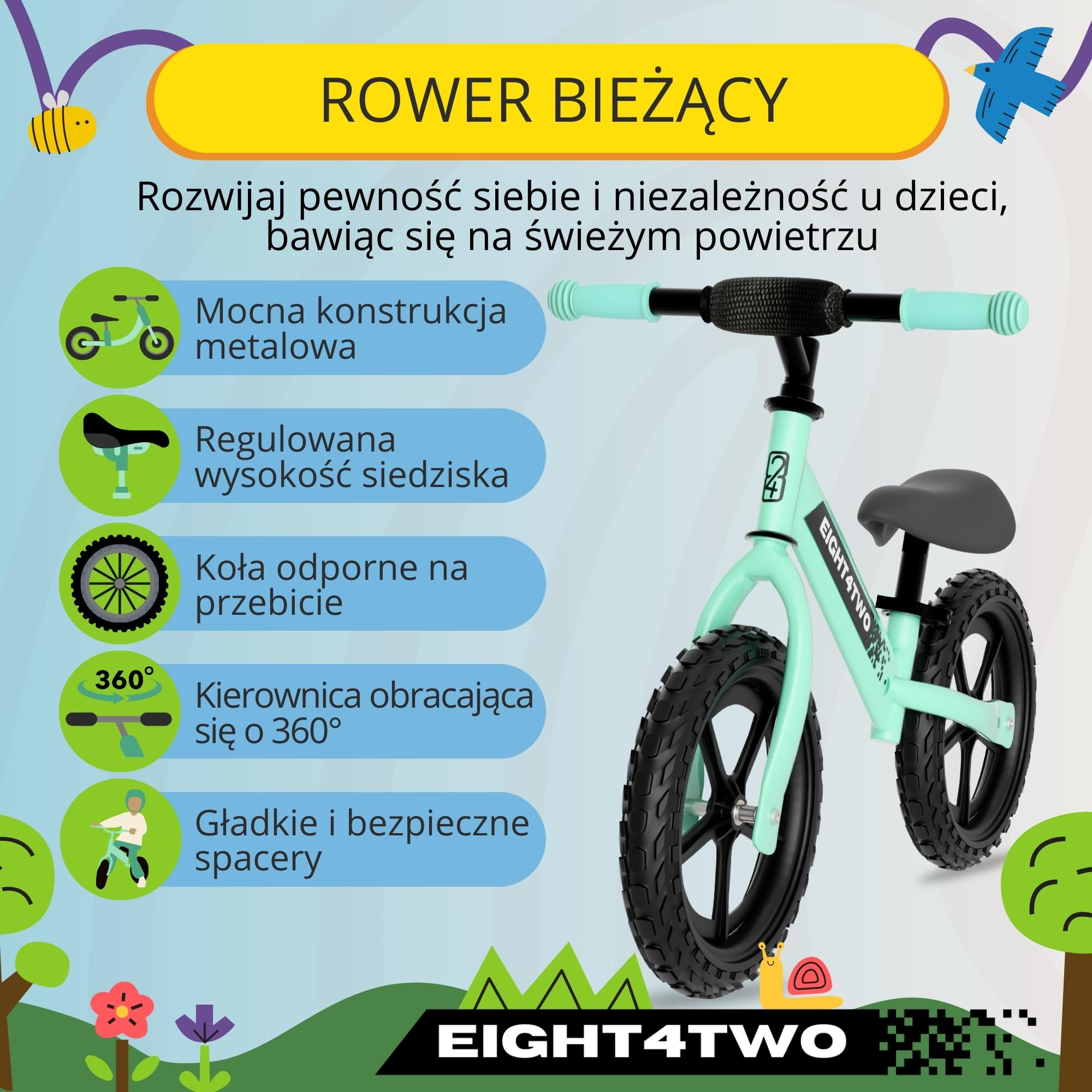 Rowerek biegowy dla dzieci od 2 lat, 12 cali, ultralekki, jasnoniebieski