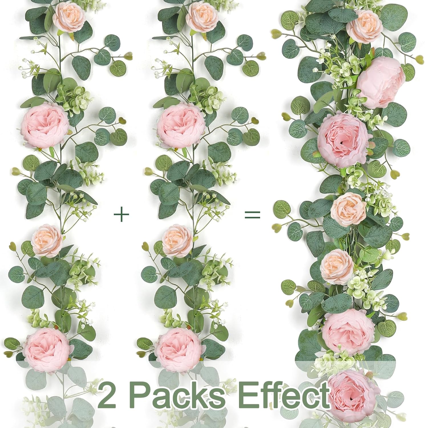 SOMYTING Artificial Flower Garlands Eucalyptus Garlands with Flowers Rose Peony Flower Vine Faux Floral Garland for Wedding Party Arch Table Wall Backdrop Decoration (Light Pink, 4PCS)