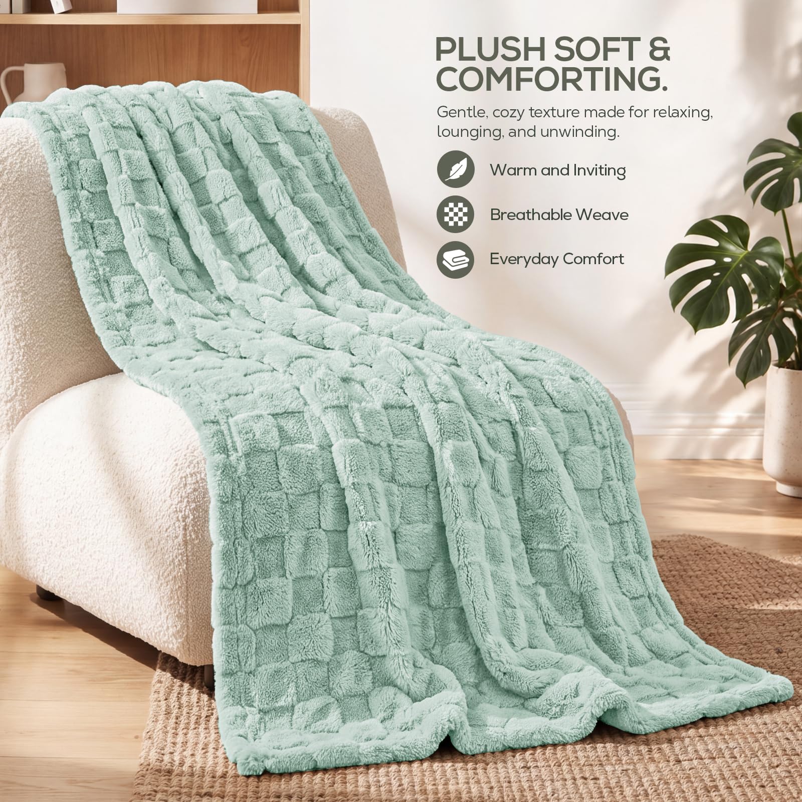 Utopia Bedding Salbeigrün Karierte Fleece-Überwurfdecke für Couch oder Bett, weiche, gemütliche Plüschdecke für Damen und Herren… – Ansicht 3