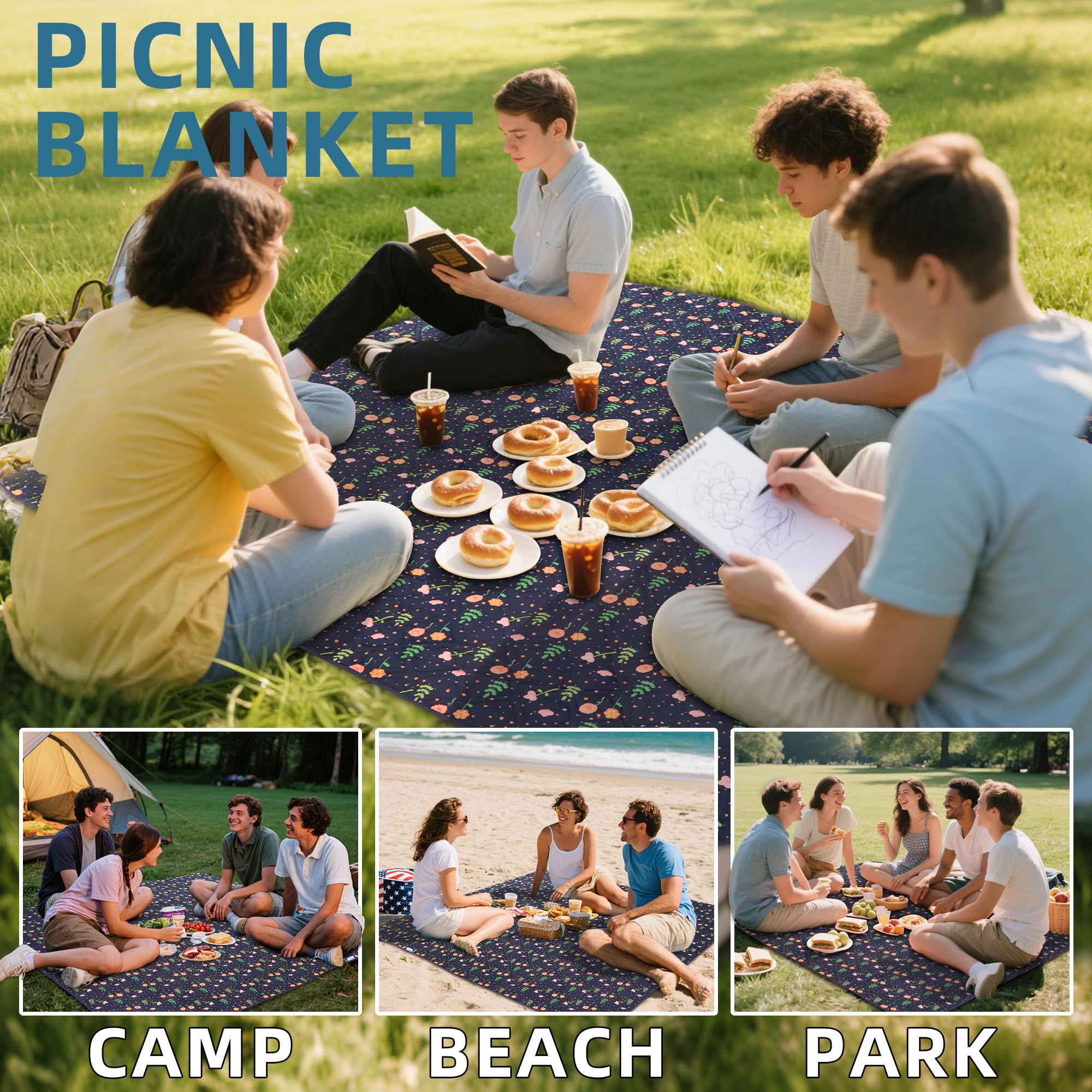 Coperta da picnic impermeabile spessa tappetino da picnic all'aperto portatile pieghevole coperta da picnic con tracolla per tappetino da spiaggia coperta da parco per erba parco, escursionismo