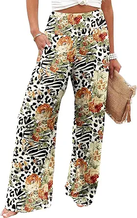 JZC Women's Palazzo Lounge Pants Casual Wide Leg Pants High Waist Flowy Toursers with Pockets