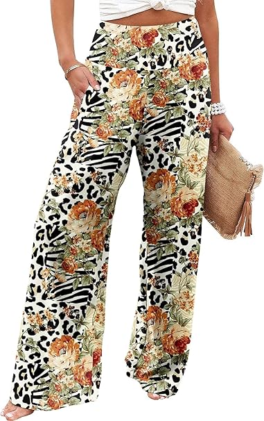 JZC Women's Palazzo Lounge Pants Casual Wide Leg Pants High Waist Flowy Toursers with Pockets