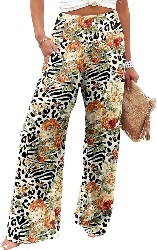JZC Women's Palazzo Lounge Pants Casual Wide Leg Pants High Waist Flowy Toursers with Pockets