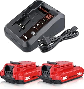 2-Pack 3.0Ah PCC680L Replacement for Porter Cable 20V Battery, Includes PCC692L Charger, Compatible with Porter Cable 20V Power Tools PPL1805 PCC680L PCC681L PCC682L PCC685L PCC670B
