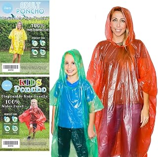 LINGITO 20 Pack Family Rain Ponchos - Disposable Waterproof Emergency Ponchos for Adults & Kids, Camping Hiking Travel