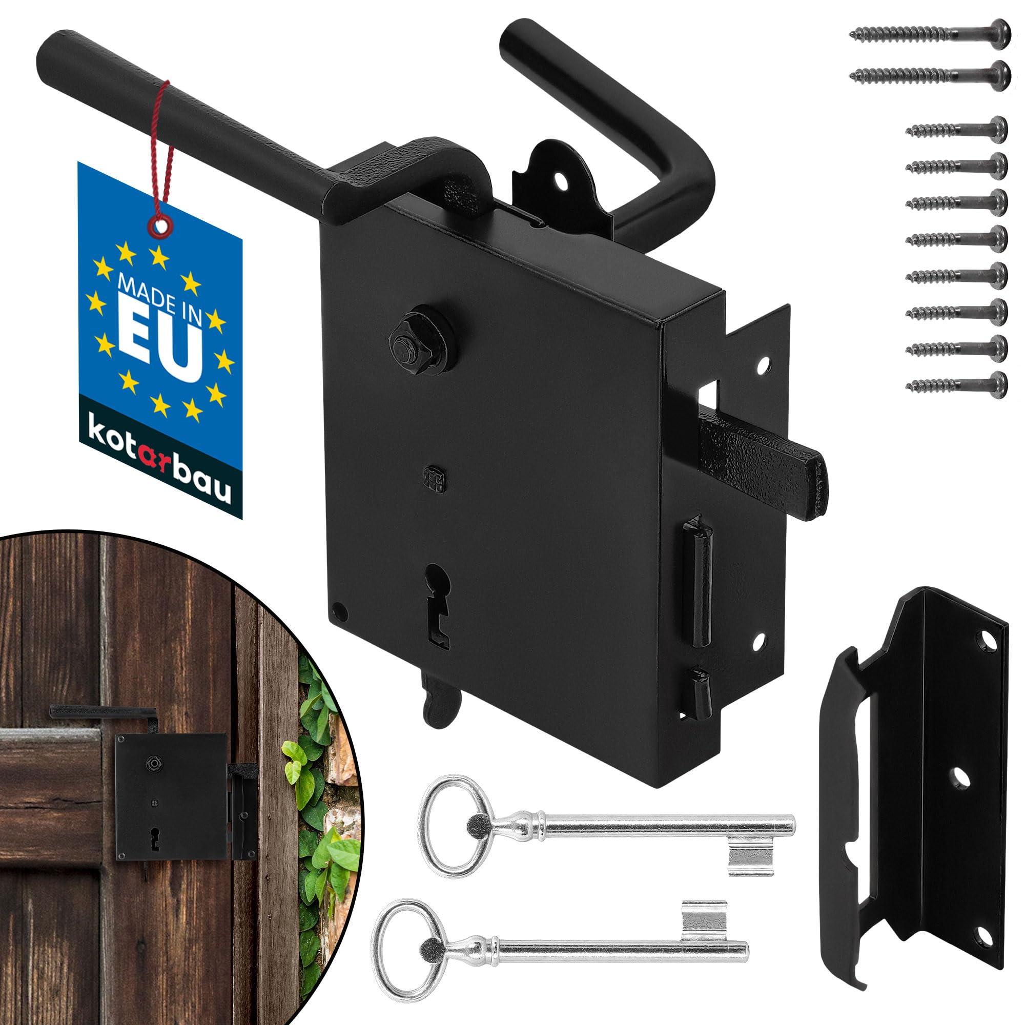 KOTARBAU® Vintage Rim Lock Warded Lock Surface Mounted Latch for Wooden Doors or Gates Powder-Coated Black