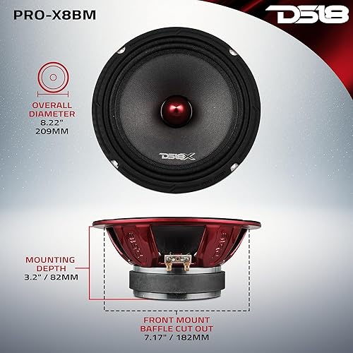 Miniatura 100 de DS18 PRO-X6.4M - Altavoz de 6.5 pulgadas, rango medio, bala de aluminio roja, 500 W máximo, 250 W RMS, 4 ohmios, altavoces de puerta de audio
