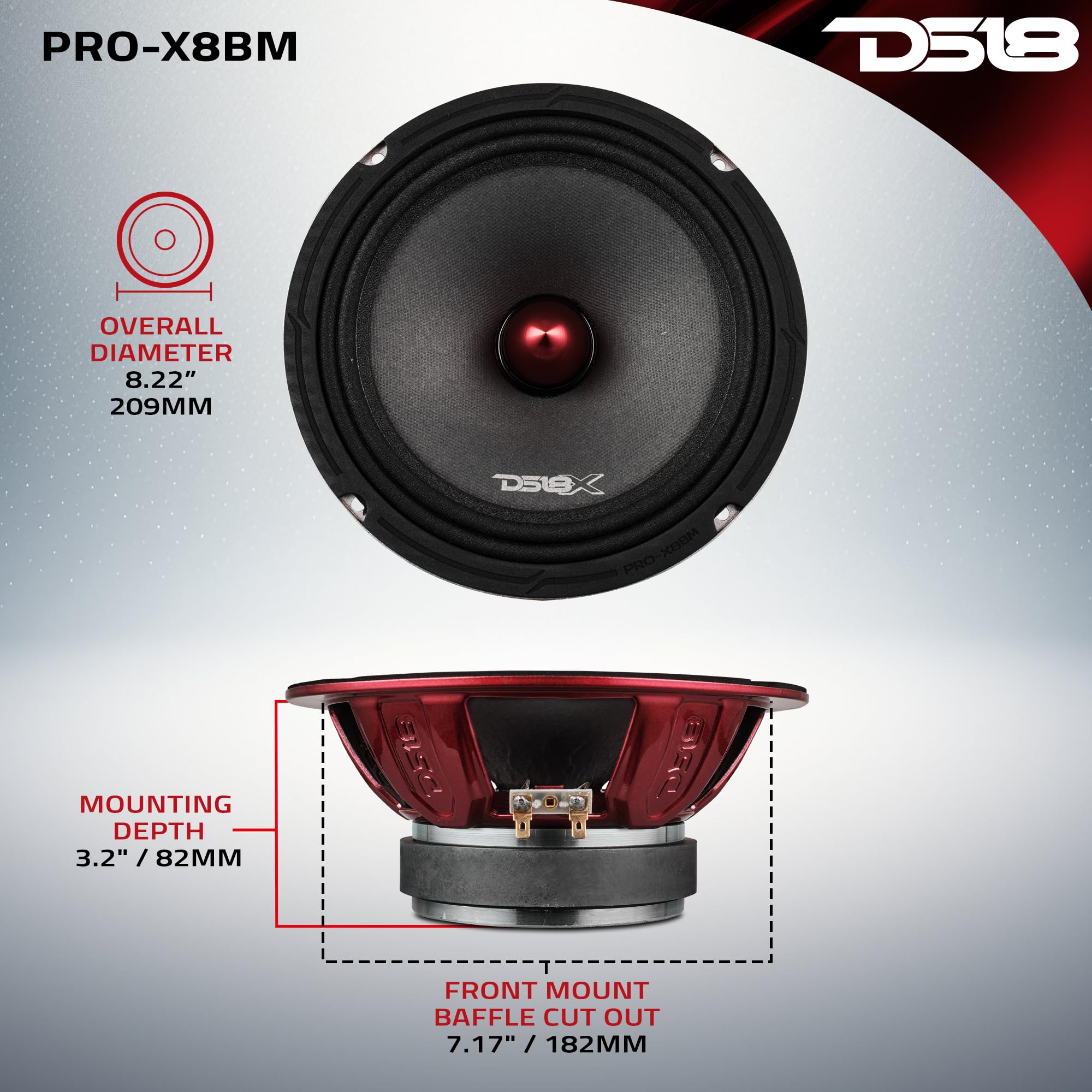 DS18 Auto Mitteltöner Lautsprecher 8" Zoll 600w Watt 8Ohm Bass Lautsprecher PRO-X8BM