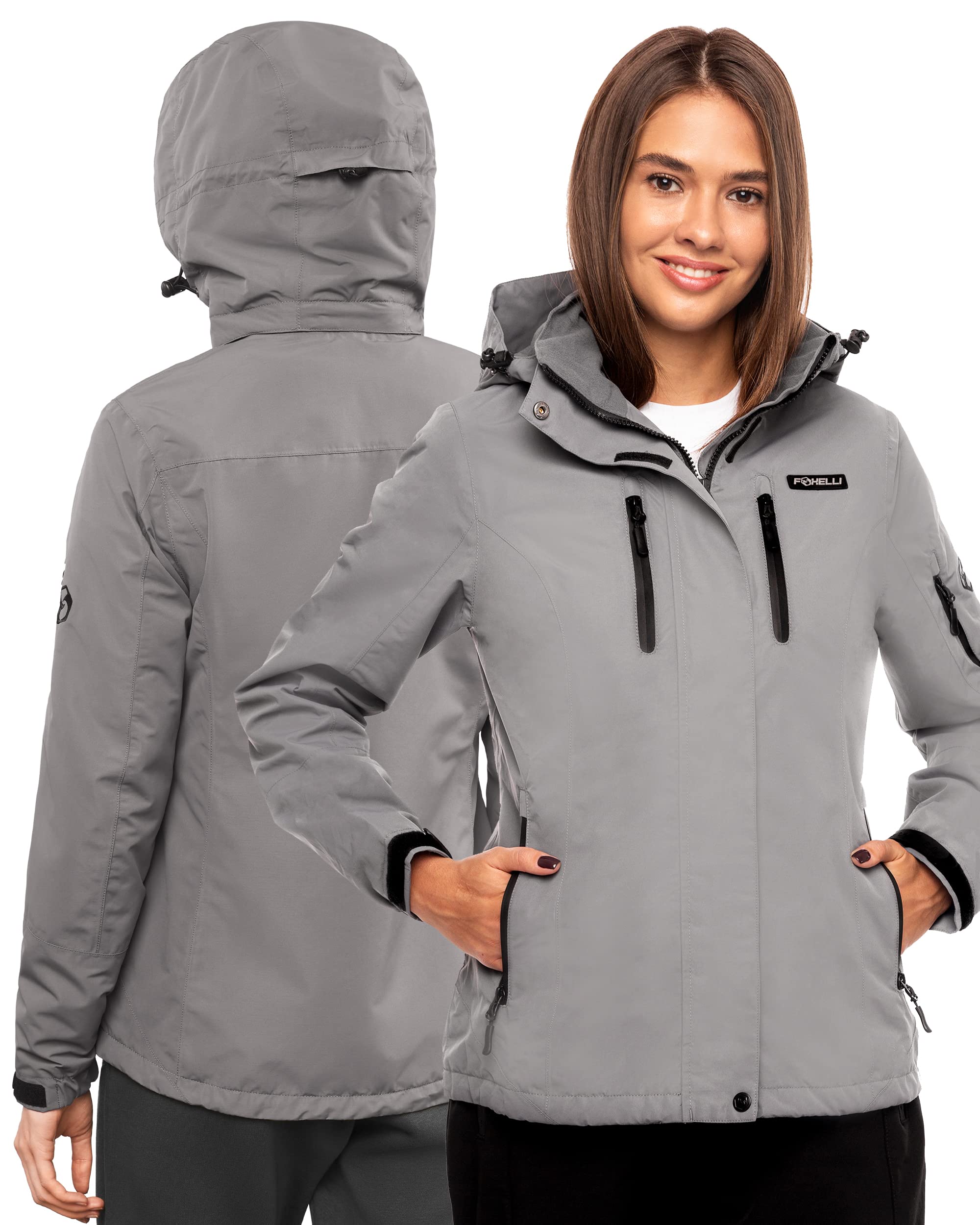 Foxelli Women's Waterproof Hiking Jacket – Warm Fleece-Lined Windproof Coat, Hooded Rain Jacket