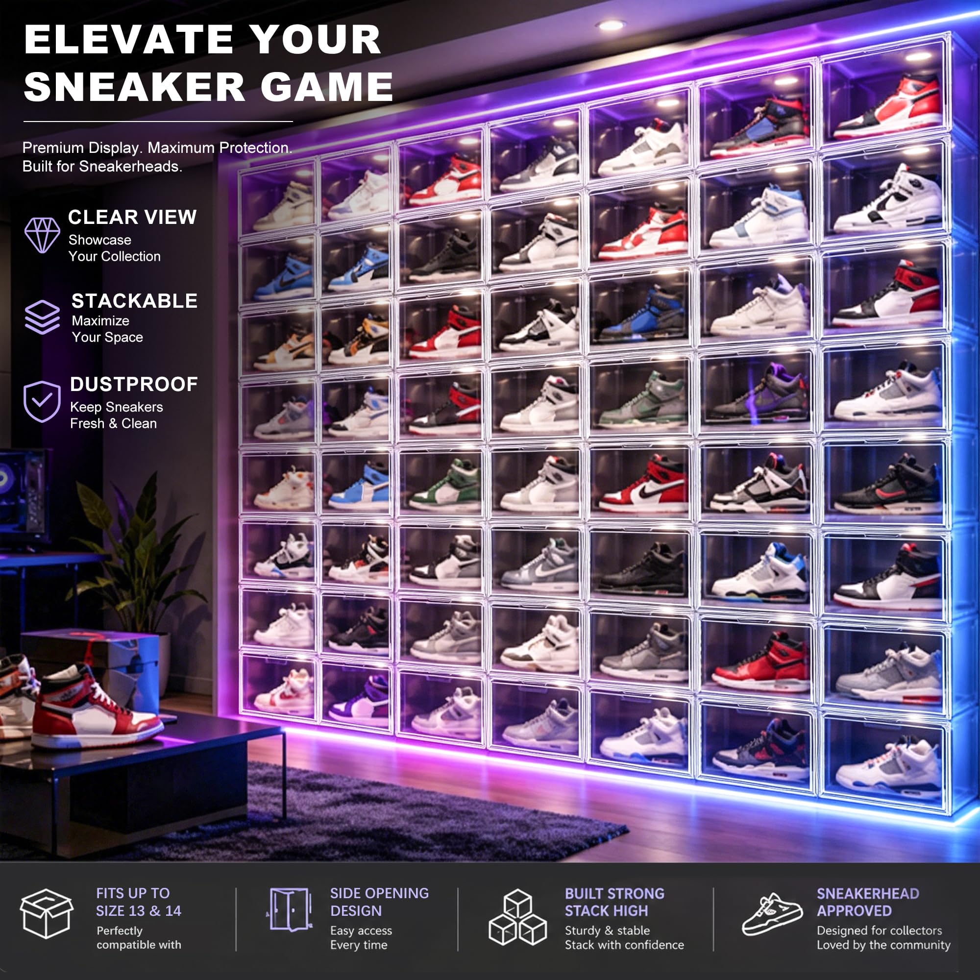 Cajas acrílicas para zapatos, almacenamiento de tenis para zapatillas, plástico transparente, apilables, coleccionables, vitrina
