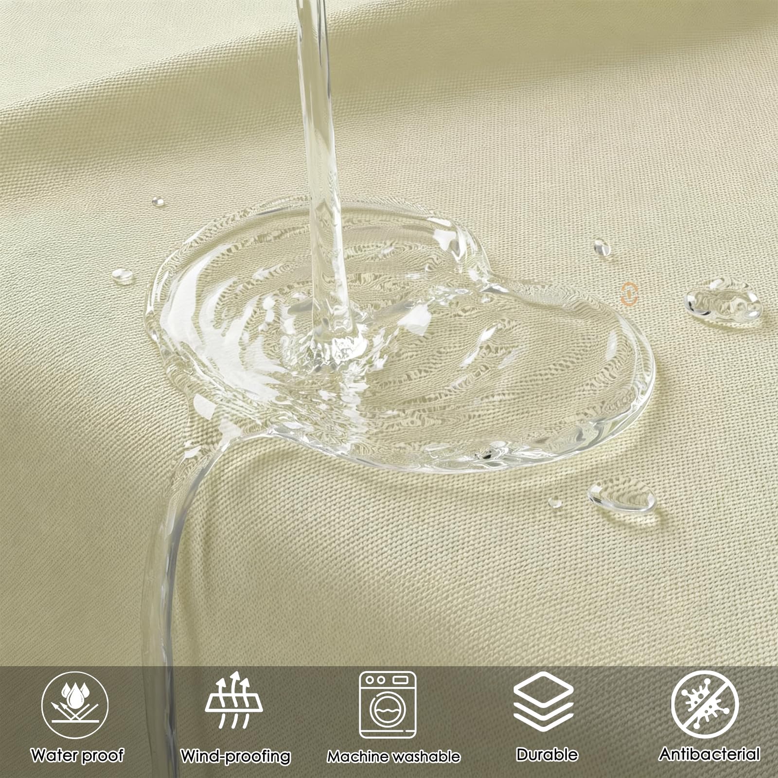 Rideau Douche 200 x 110 cm Rideau de Douche Court pour Salle de Bain Résistant à l'eau et à La Moisissure, Tissu Polyester Lavable en Machine, avec 12 Crochets, Couleur Crème