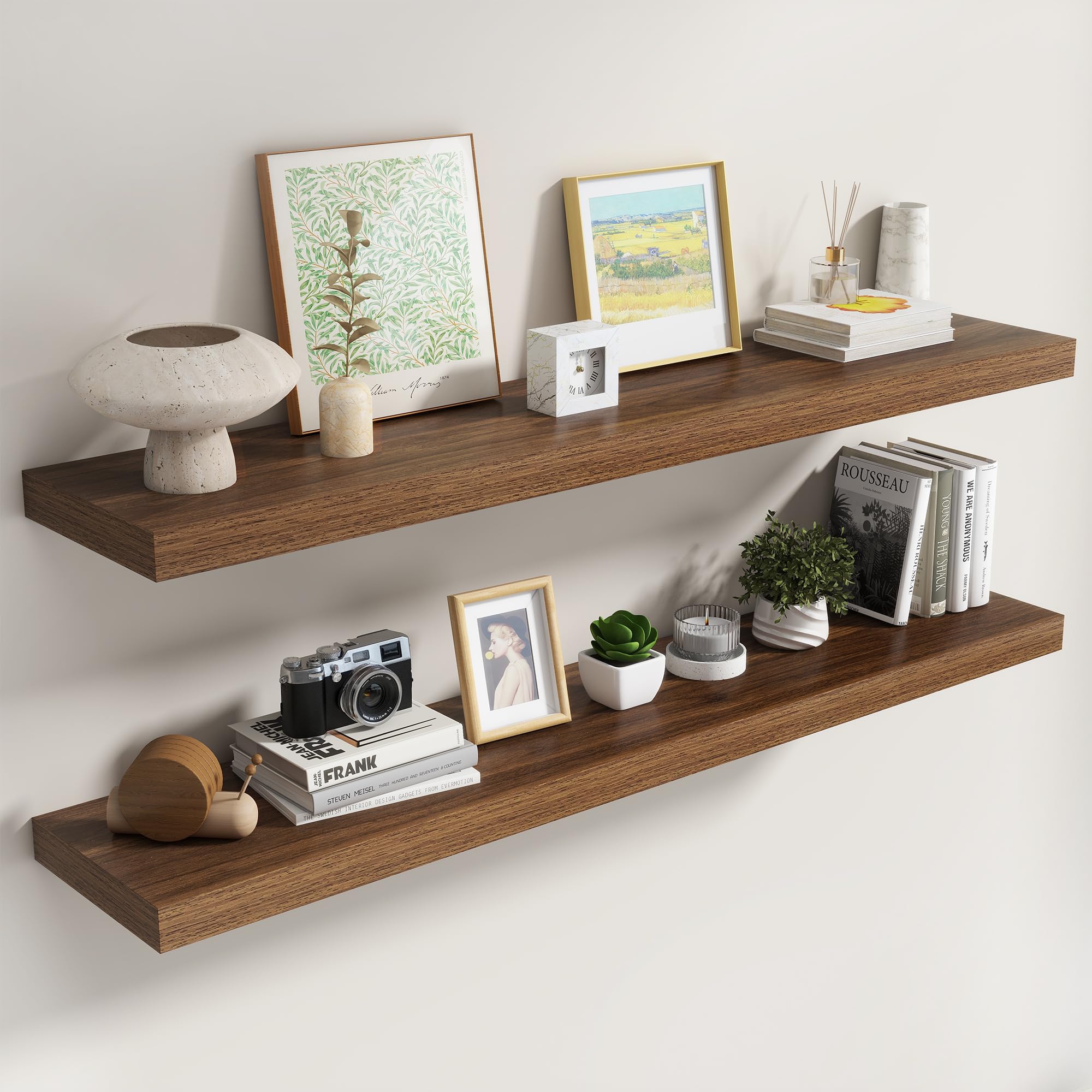 Dreamland 55 Inch Floating Shelves for Wall,8 Inch Deep Floating Shelves,55" W x 8" D Wall Shelves for Bedroom,Living Room, Kitchen,Bathroom,Walnut,Set of 2