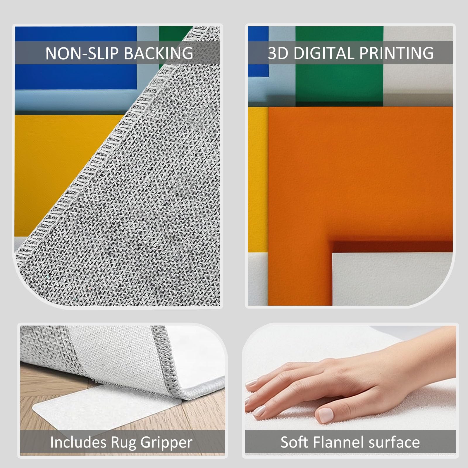 Teppich Wohnzimmer Farbige Geometrie 80x150cm Waschbare Kurzflor Teppiche Großer rutschfest Carpet, für Schlafzimmer, Büro, Kinderzimmer Druck Teppich