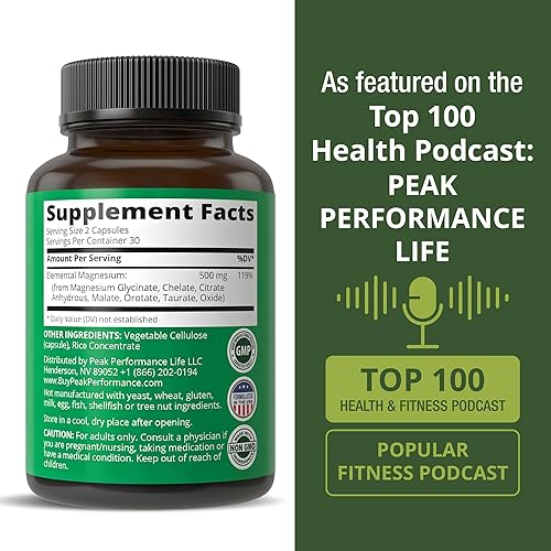 Miniatura 6 de Glicinato de magnesio + citrato + malato + quelato + orrotato + taurato + óxido. 7 formas de complejo de magnesio. Cápsulas de suplemento de 500 mg