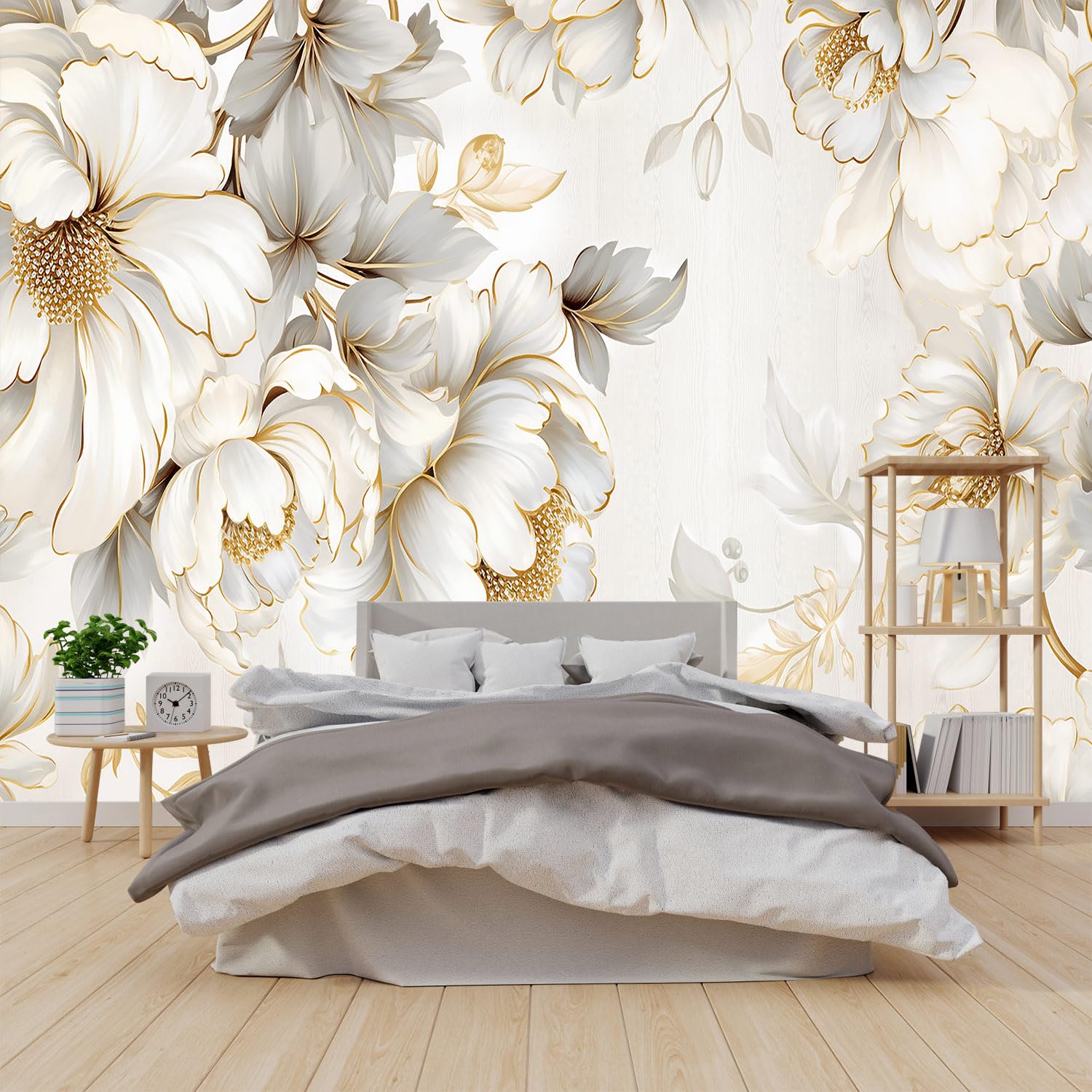 Photo 1 of ***DAMAGED*** GLWYHY - Beautiful Light-Colored Floral self-Adhesive Wallpaper and Strip-Patterned Peel-and-Stick Bedroom murals - 96"x137"