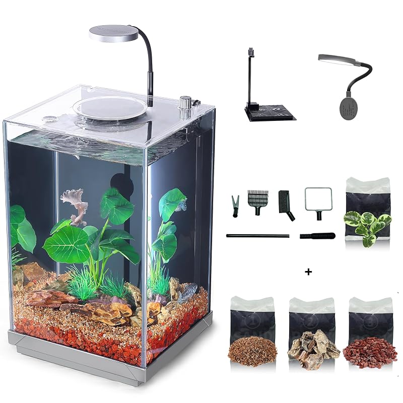 Aquário para Peixes com Filtro de Fundo Oculto e Luz LED Wonderfactory V2-003, 10,2 L