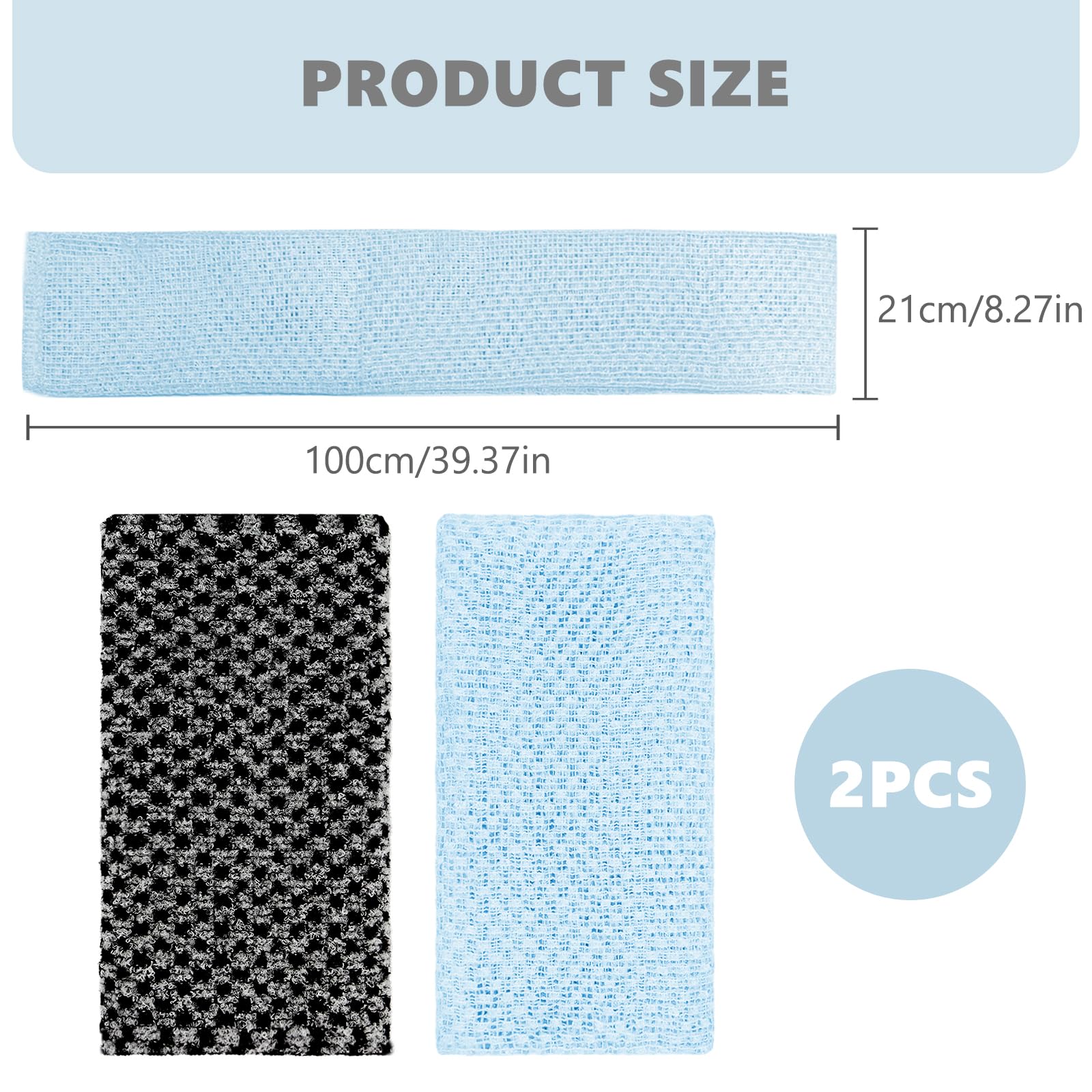 Toallas Exfoliantes Coreanas Japonesas Africanas para Ducha, Estropajo Exfoliante de Espalda, 2 Piezas Negro Azul