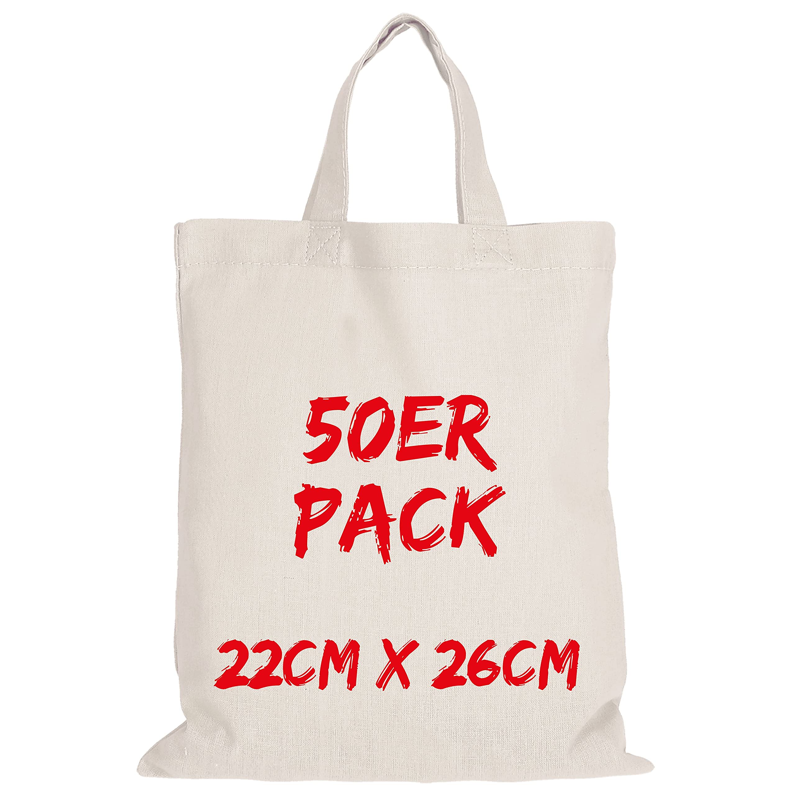 TEXXILLA Apothekertasche - 50er Pack | Natur | mit Zwei kurzen Henkeln | 22x26cm | Jutebeutel | Einkaufstasche | unbedruckt