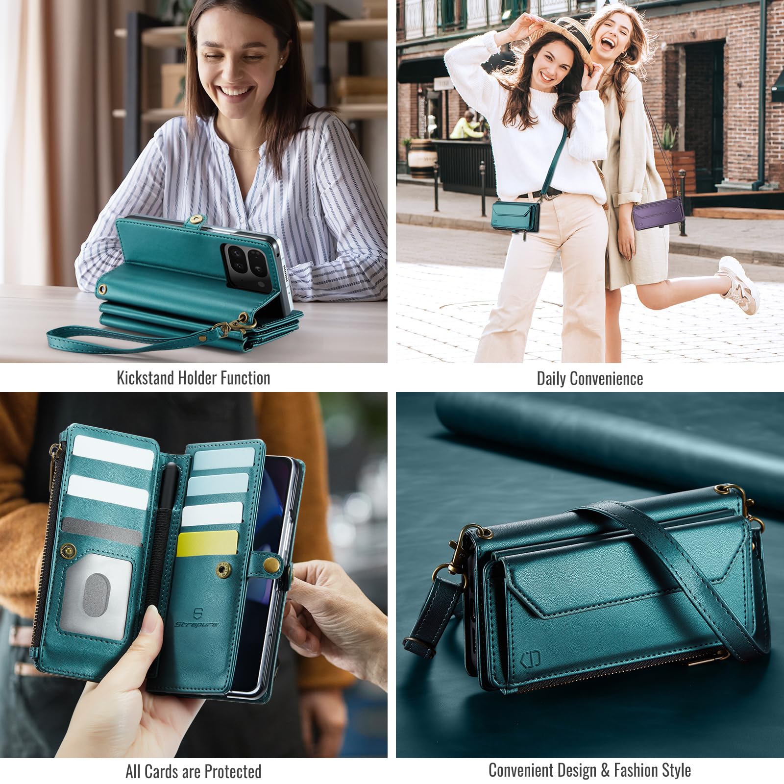 TECH CIRCLE Crossbody Wallet Case Compatible With Google Pixel 9/9 Pro RFID Blocking 7-Card Holder Soft PU Leather Magnetic Snap Shoulder Strap Zipper - View #5