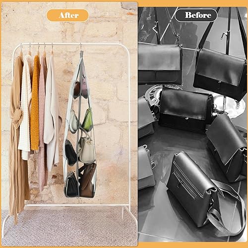 Miniatura 4 de Sliverdew Organizador de almacenamiento para colgar en la pared con 8 bolsillos grandes para bolsos y bolsos, organizador plegable transparente para