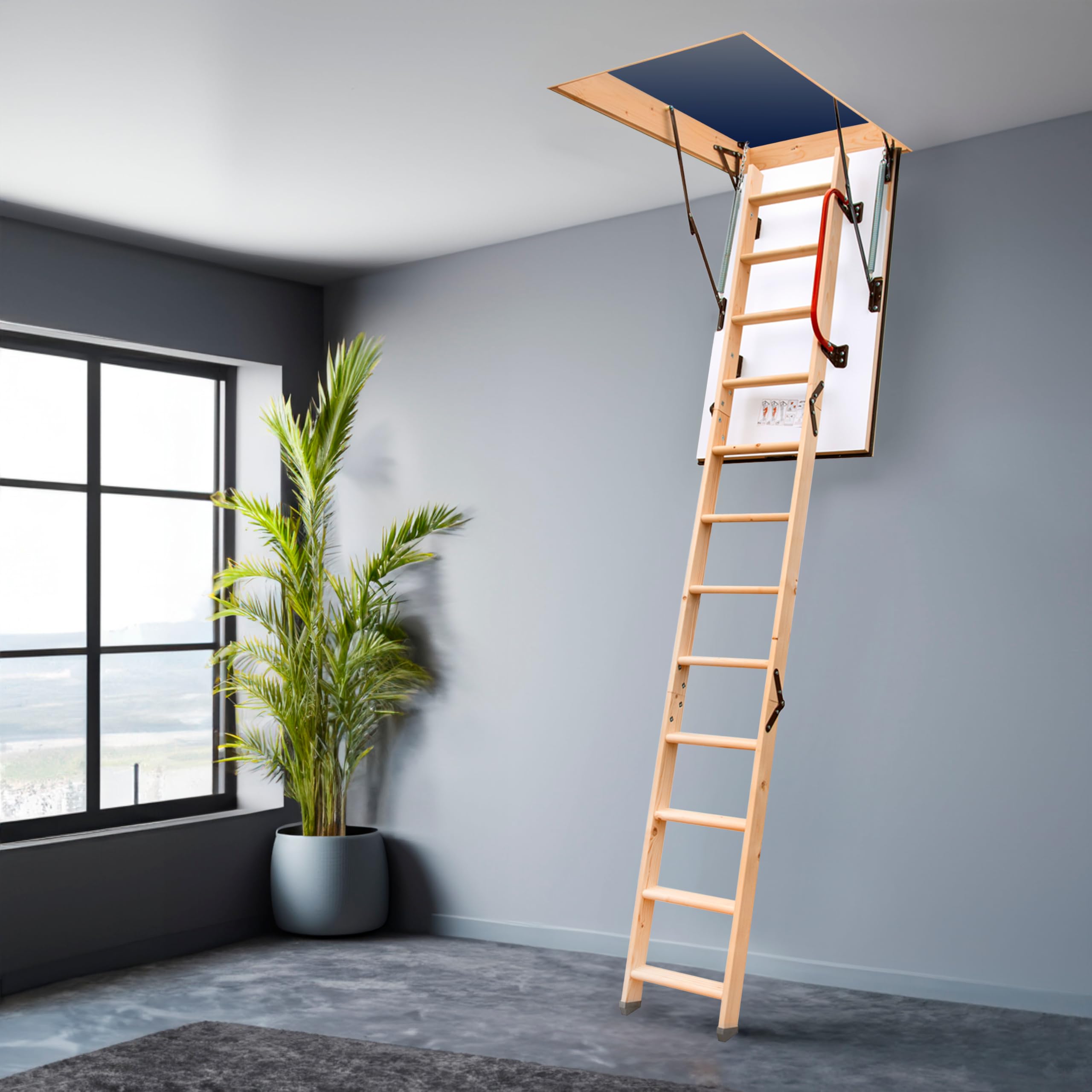Bodentreppe Gedämmt 120 x 80 cm - Dachbodentreppe U-Wert 0,86 - Dachbodenluke Raumspartreppe Innen - Bodenluke mit Treppe bis zu 150 kg Traglast