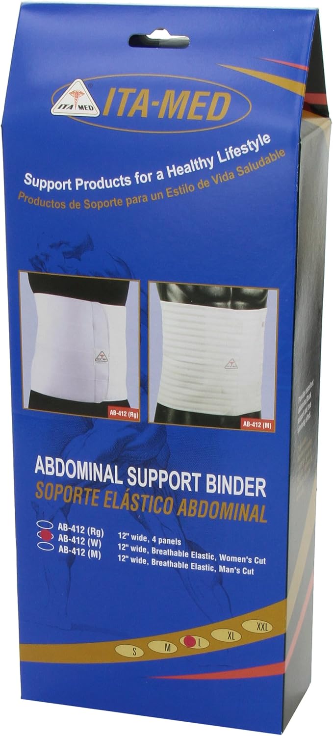 ITA-MED Women's Breathable Elastic Abdominal Support Binder/Wrap, 12 Inch Wide, Made In USA, Post-Partum, C-section & Surgery Recovery, Abdominal Support W/ Body-Shaping Effect, I AB-412(W) W L