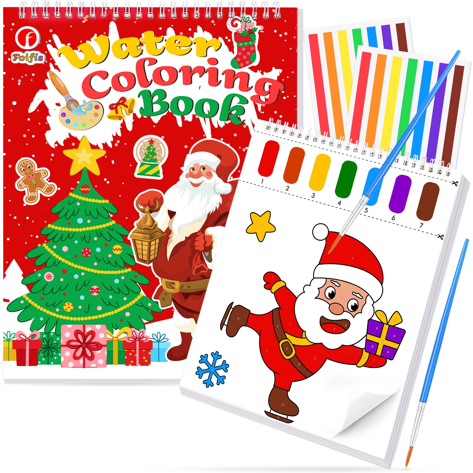 Paint with Water Coloring Books for Toddlers, Watercolor Painting Book and Drawing Art Paper for Kids Ages 3 4 5 6 7 8 Years Old, Christmas Art Craft for Drawing with Brush