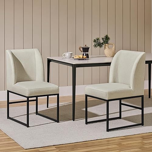 Miniatura 9 de Yaheetech Sillas de comedor tapizadas modernas, sillas de cocina elegantes con respaldo medio, patas de metal para comedor, sala de estar,