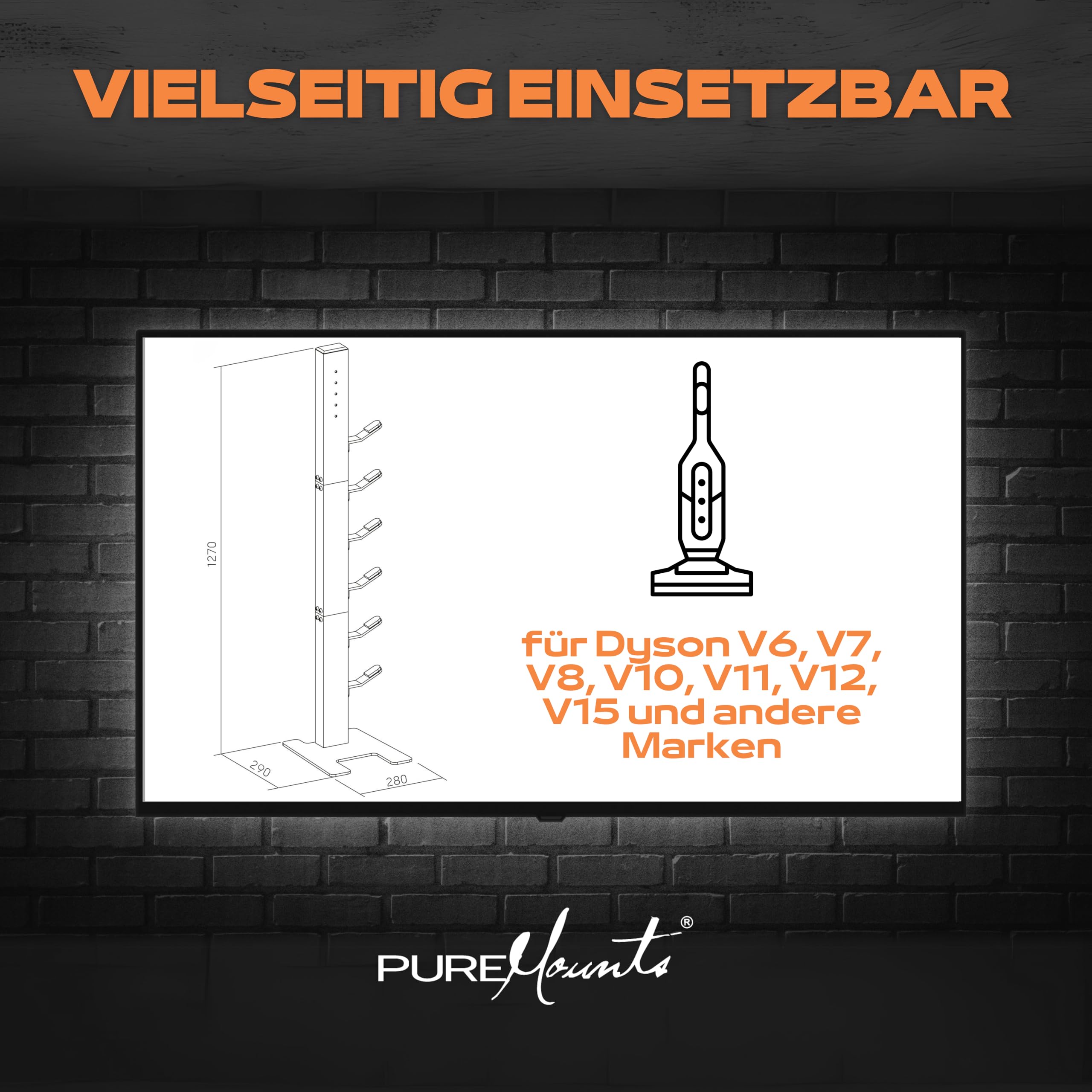 PureMounts Uchwyt do odkurzacza kompatybilny z Dyson Gen5, V15, V12, V11, V10, V8, V7, V6, uchwyt podłogowy, uchwyt na akcesoria, czarny