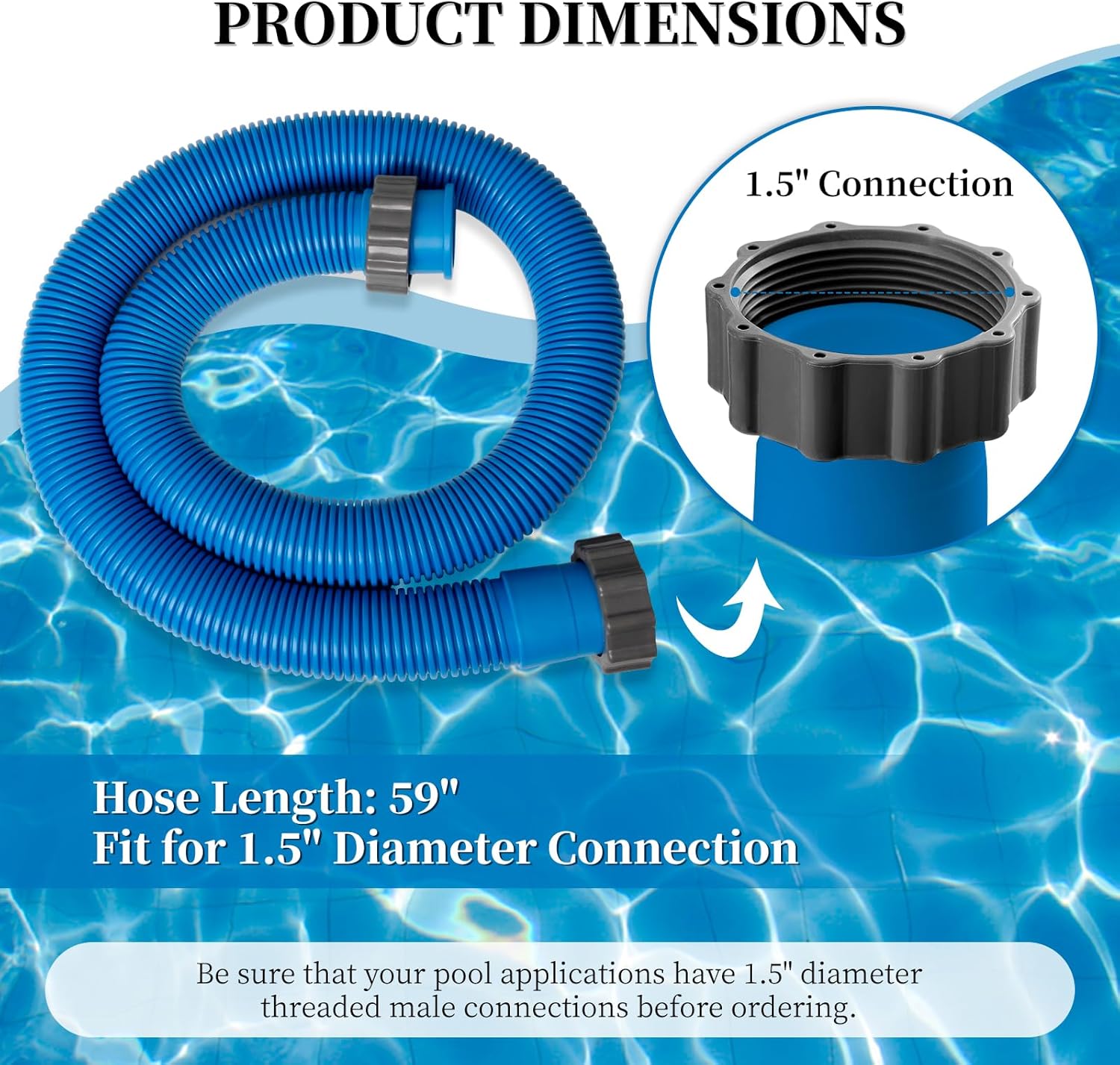 29060E Pool Hoses for Above Ground Pools-1.5" Diameter 59" Long Pool Pump Hose Replacement for In tex Pool Accessory Hose, Fit for 1,500 Higher GPH Filter Pumps Saltwater Systems Sand Filters, 2 Pack