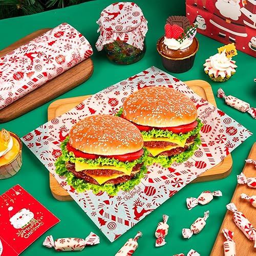 Miniatura 6 de 100 hojas de papel encerado de Navidad para alimentos, envolturas de papel para sándwich, revestimientos impermeables a prueba de aceite para cestas