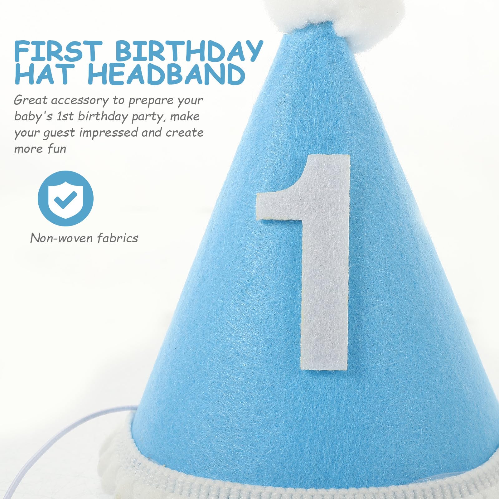 DRESHOW Chapeau Anniversaire Bebe 1 an Chapeau Pointu Anniversaire 1 an avec Pompons Accessoires Photo pour Cake Smash Décoration pour la Tête pour Filles et Garçons