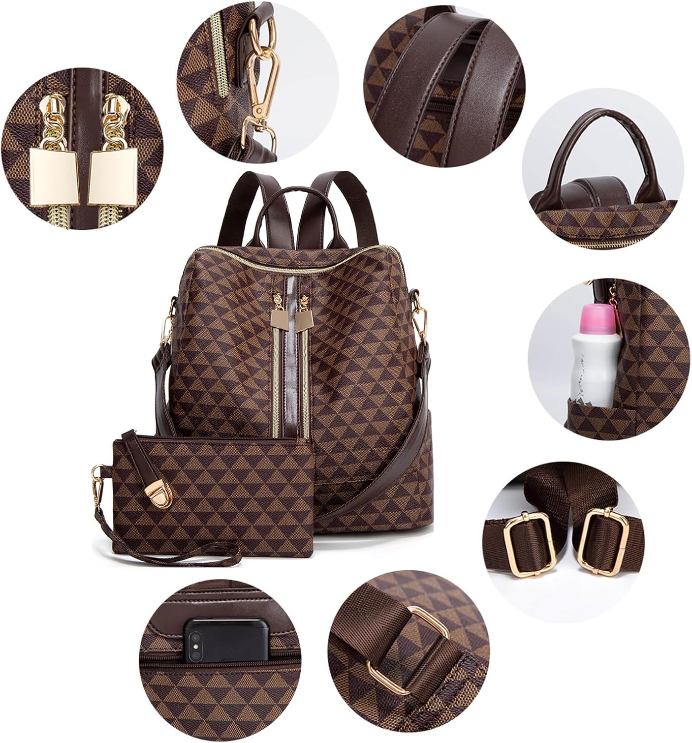 Makes Backpack Purse for Women PU Leather Travel Satchel Handbag Convertible Design Bag with Purse 2 Piece - Image 3